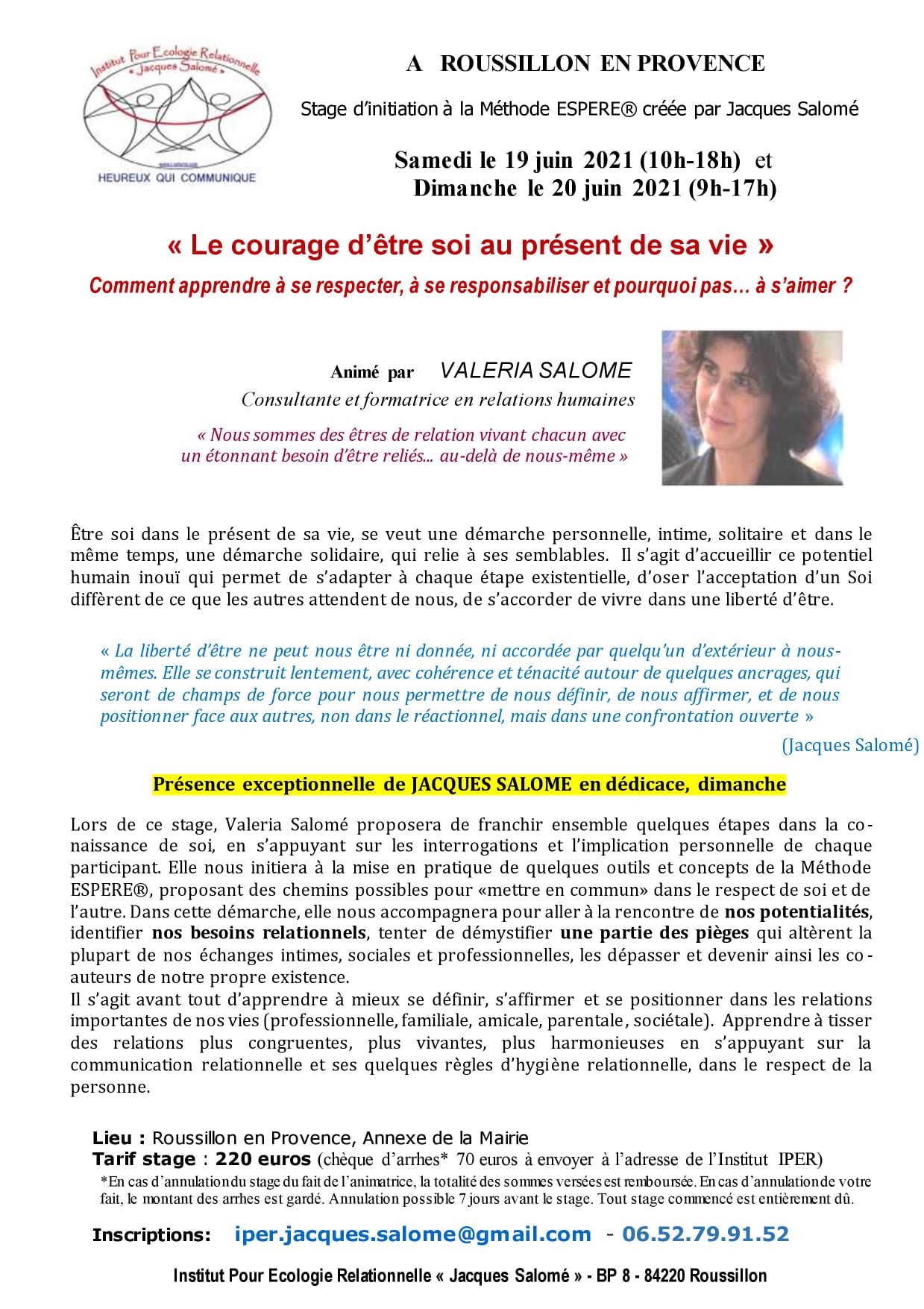 Stage Espère Juin 2021